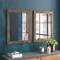 Natural Brown Wood Wall-Mounted Mirror Set with Distressed Frame 2-Piece